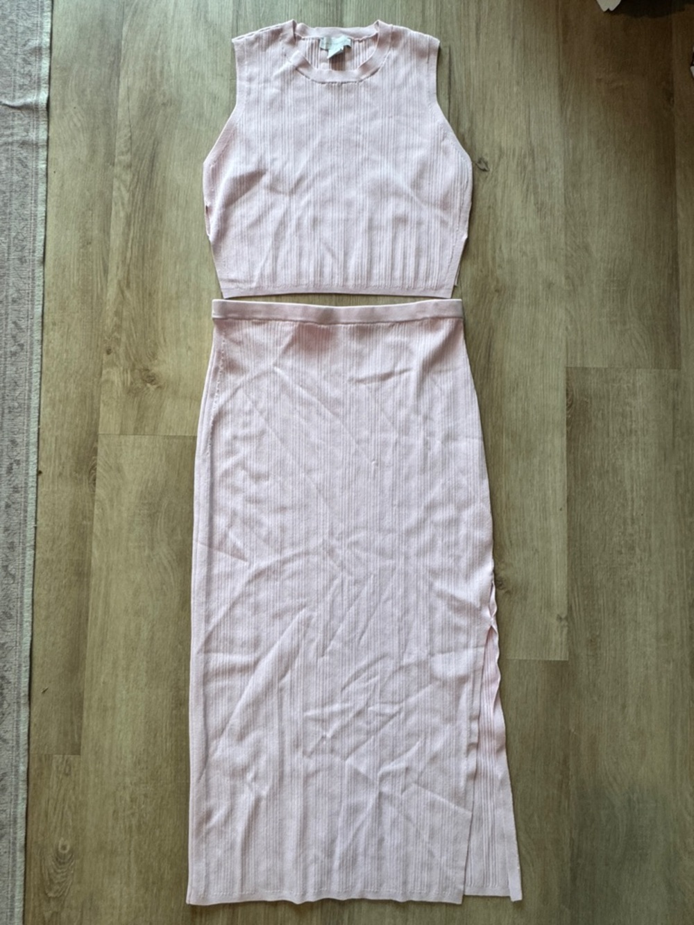 House of Harlow 1960 Ribbed Two-Piece Crop Top & Midi Skirt Set - Blush Pink